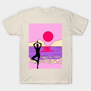 Animated Yoga Sun and Ocean  Graphic T-Shirt